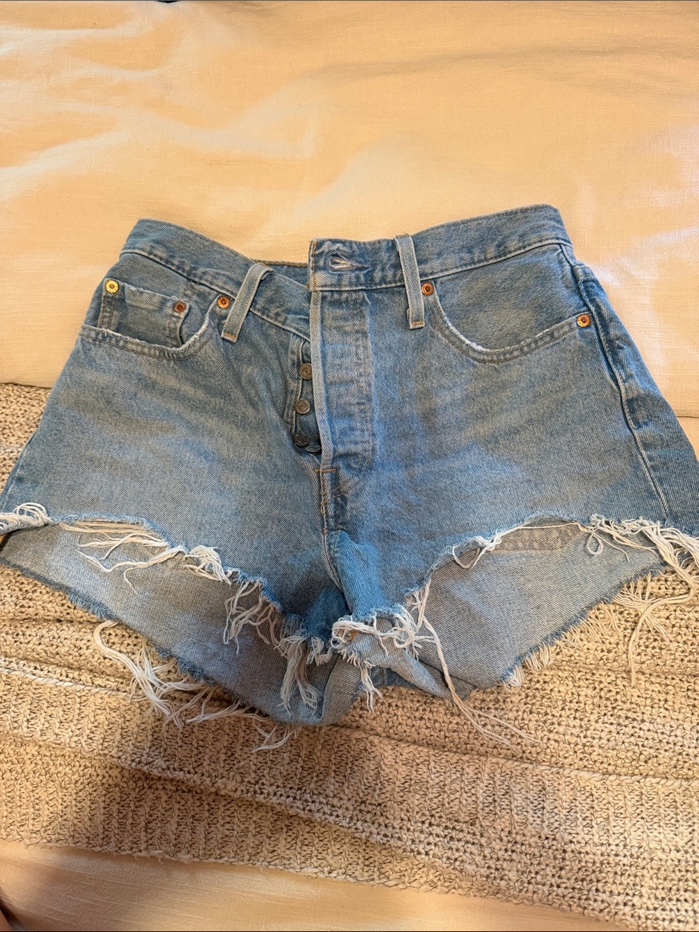 Levi's Light Blue Frayed Hem Denim Cutoff Shorts